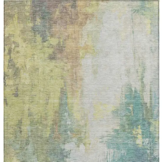 Pale Aqua And Ivory Abstract Washable Indoor Outdoor Area Rug Photo 3