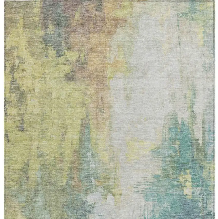 Pale Aqua And Ivory Abstract Washable Indoor Outdoor Area Rug Photo 3