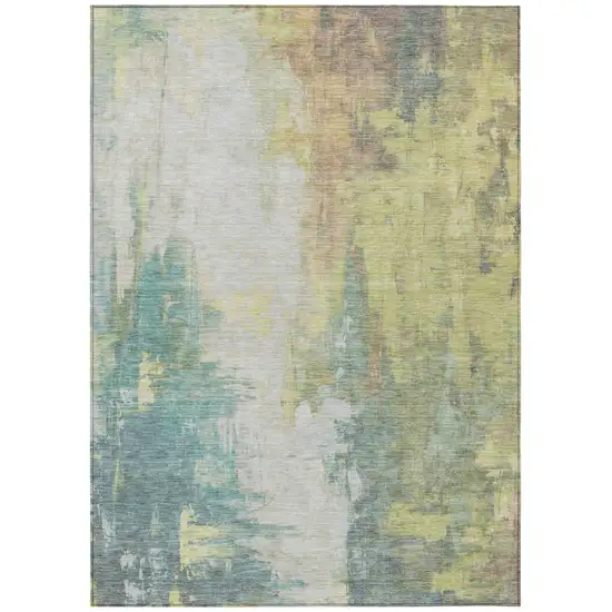 Pale Aqua And Ivory Abstract Washable Indoor Outdoor Area Rug Photo 8