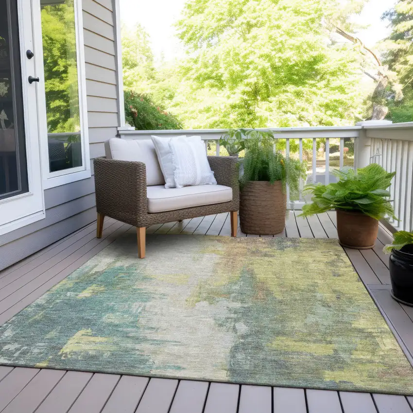 Pale Aqua And Ivory Abstract Washable Indoor Outdoor Area Rug Photo 7