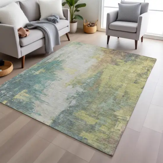 Pale Aqua And Ivory Abstract Washable Indoor Outdoor Area Rug Photo 4