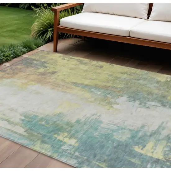 Pale Aqua And Ivory Abstract Washable Indoor Outdoor Area Rug Photo 2