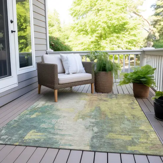 Pale Aqua And Ivory Abstract Washable Indoor Outdoor Area Rug Photo 6