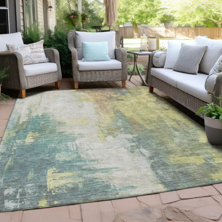Pale Aqua And Ivory Abstract Washable Indoor Outdoor Area Rug Photo 3
