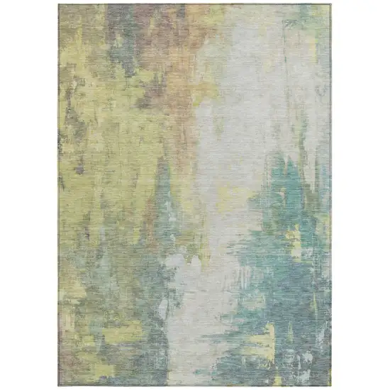 Pale Aqua And Ivory Abstract Washable Indoor Outdoor Area Rug Photo 8
