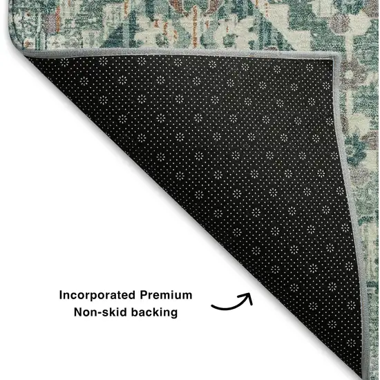 Pale Aqua And Ivory Oriental Washable Area Rug With UV Protection Photo 7