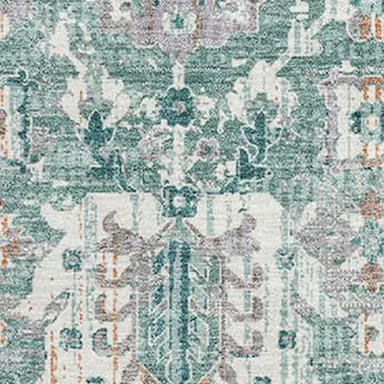 Pale Aqua And Ivory Oriental Washable Area Rug With UV Protection Photo 3