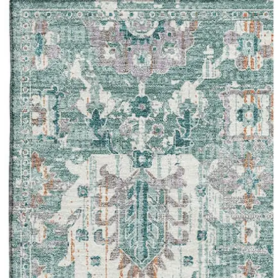 Pale Aqua And Ivory Oriental Washable Area Rug With UV Protection Photo 4