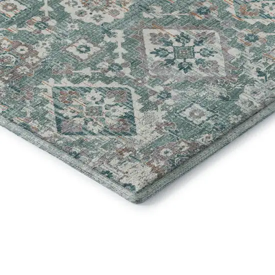 Pale Aqua And Ivory Oriental Washable Area Rug With UV Protection Photo 7