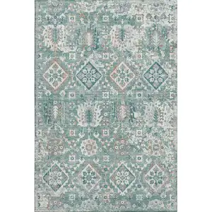 Photo of Pale Aqua And Ivory Oriental Washable Area Rug With UV Protection
