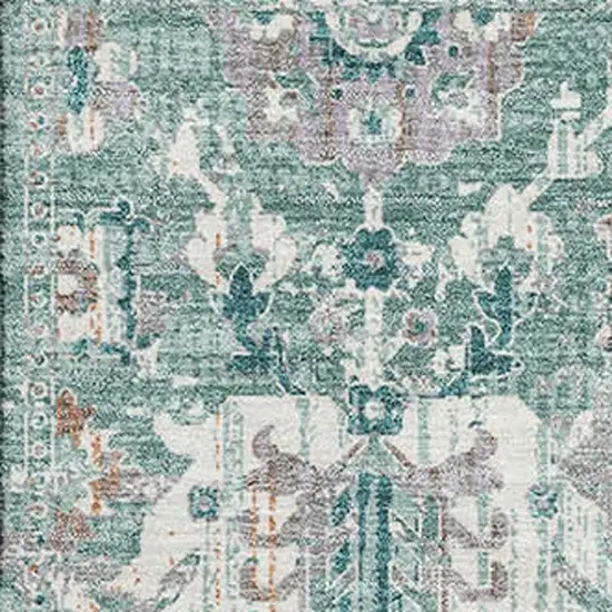 Pale Aqua And Ivory Oriental Washable Area Rug With UV Protection Photo 3