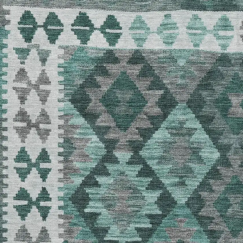 Pale Aqua And Ivory Tribal Washable Area Rug With UV Protection Photo 3