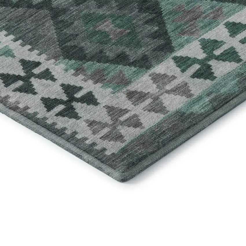 Pale Aqua And Ivory Tribal Washable Area Rug With UV Protection Photo 8