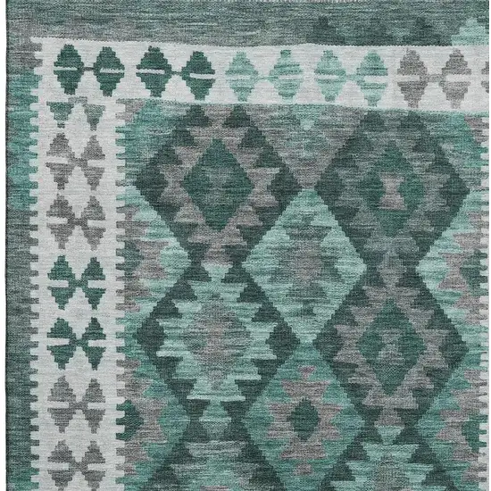 Pale Aqua And Ivory Tribal Washable Area Rug With UV Protection Photo 4