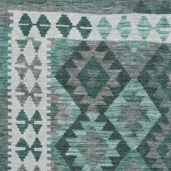 Pale Aqua And Ivory Tribal Washable Area Rug With UV Protection Photo 3