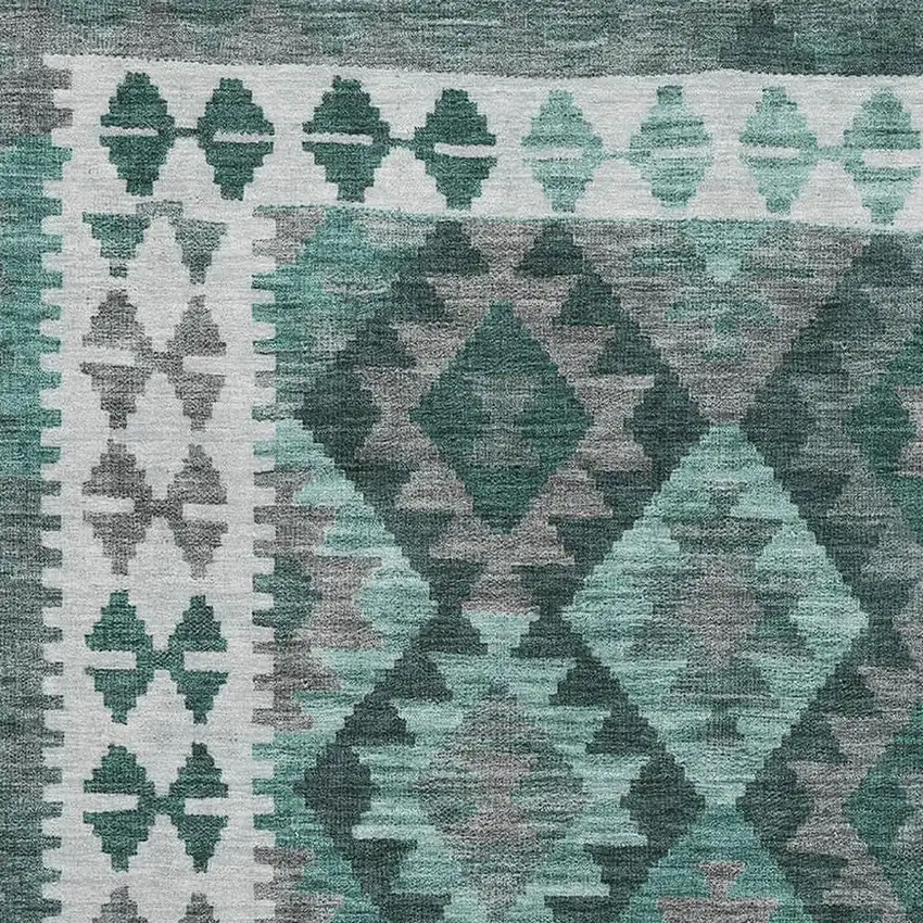 Pale Aqua And Ivory Tribal Washable Area Rug With UV Protection Photo 3