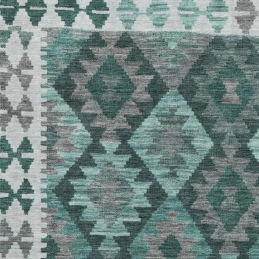 Pale Aqua And Ivory Tribal Washable Area Rug With UV Protection Photo 3