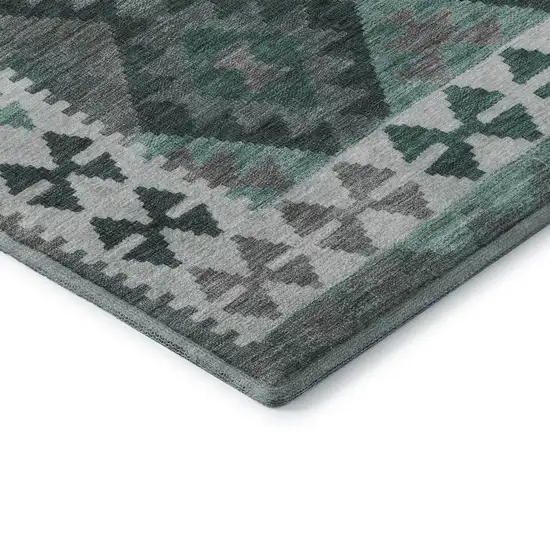 Pale Aqua And Ivory Tribal Washable Area Rug With UV Protection Photo 8