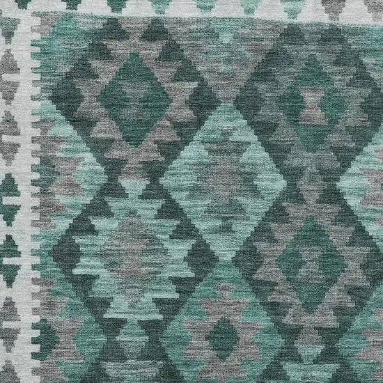 Pale Aqua And Ivory Tribal Washable Area Rug With UV Protection Photo 3