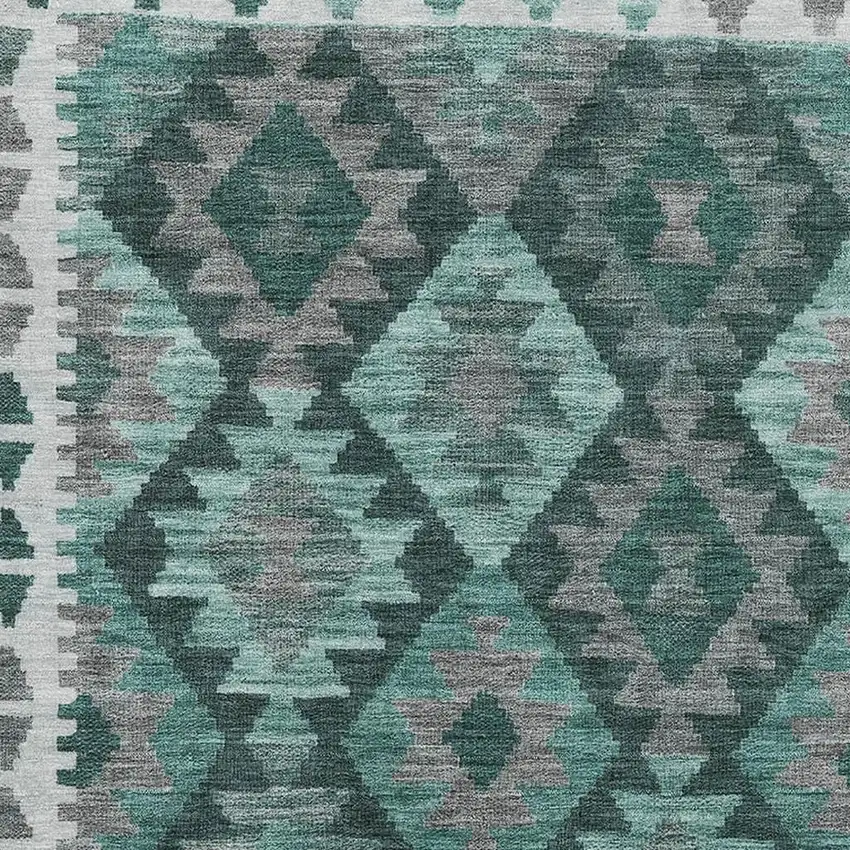 Pale Aqua And Ivory Tribal Washable Area Rug With UV Protection Photo 3