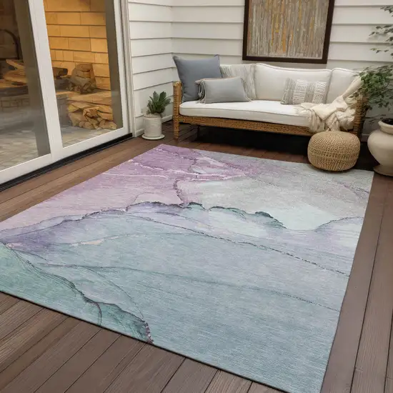 Pale Aqua And Lavender Abstract Washable Indoor Outdoor Area Rug Photo 5