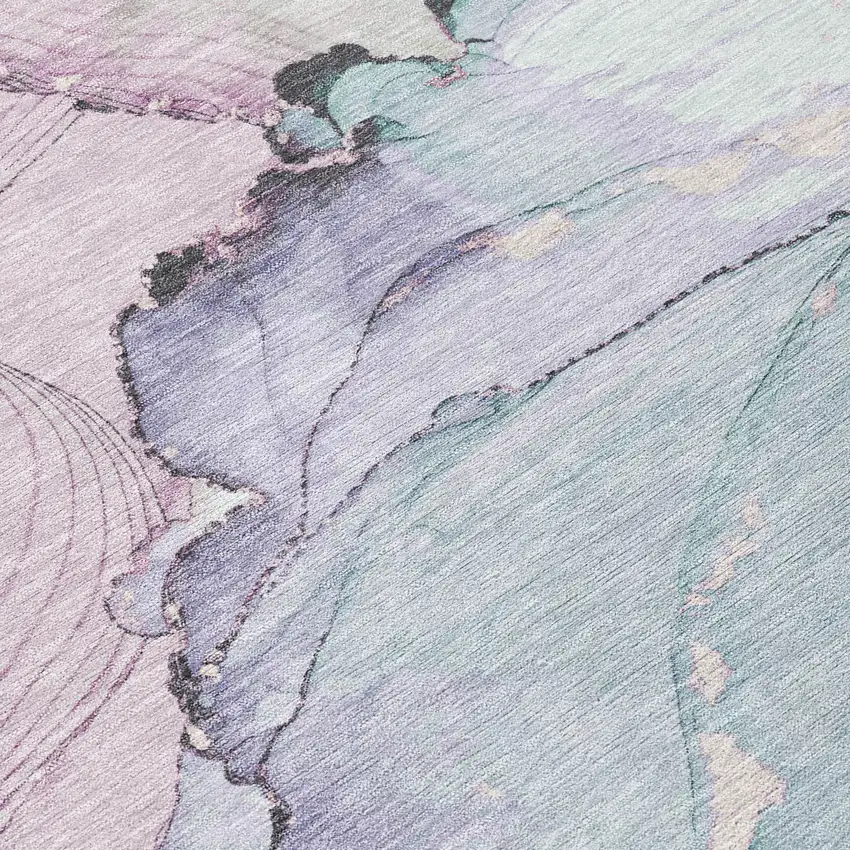 Pale Aqua And Lavender Abstract Washable Indoor Outdoor Area Rug Photo 1