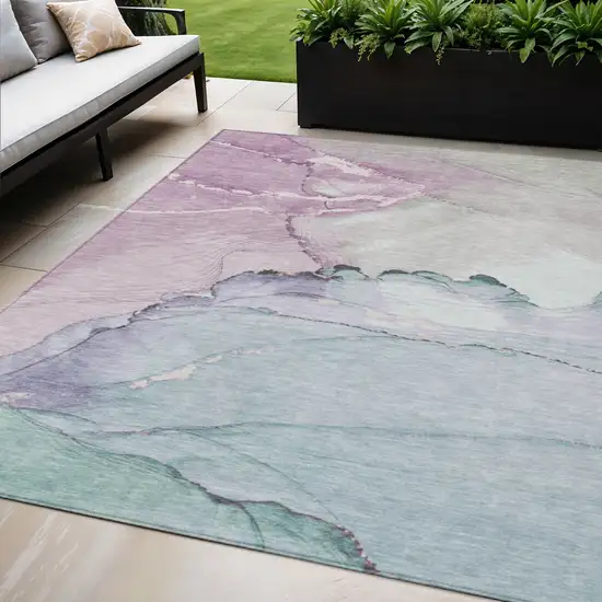 Pale Aqua And Lavender Abstract Washable Indoor Outdoor Area Rug Photo 2