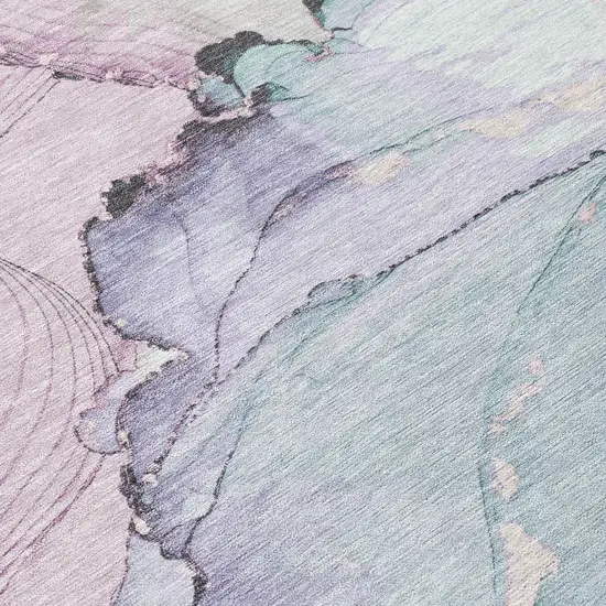 Pale Aqua And Lavender Abstract Washable Indoor Outdoor Area Rug Photo 3