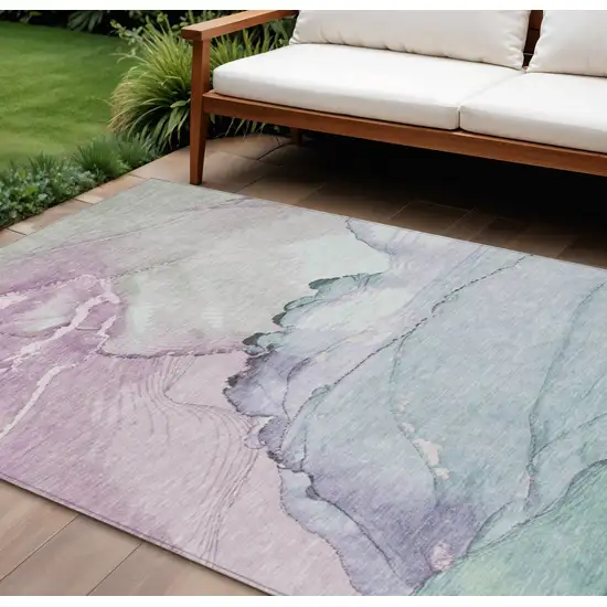 Pale Aqua And Lavender Abstract Washable Indoor Outdoor Area Rug Photo 2