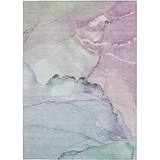 Pale Aqua And Lavender Abstract Washable Indoor Outdoor Area Rug Photo 7