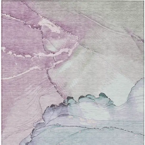 Pale Aqua And Lavender Abstract Washable Indoor Outdoor Area Rug Photo 6