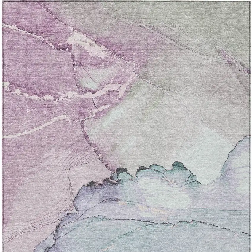 Pale Aqua And Lavender Abstract Washable Indoor Outdoor Area Rug Photo 6