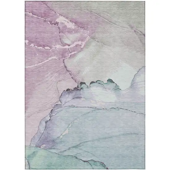Pale Aqua And Lavender Abstract Washable Indoor Outdoor Area Rug Photo 9