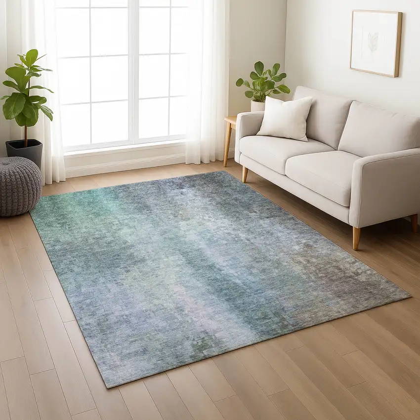 Pale Aqua And Lavender Abstract Washable Indoor Outdoor Area Rug Photo 8