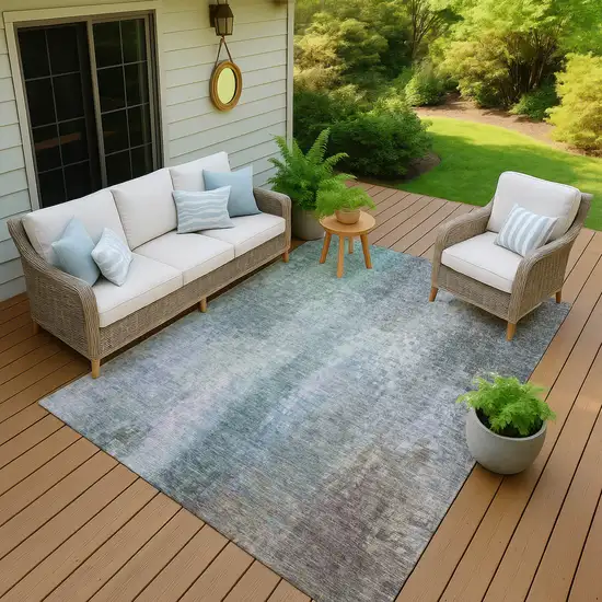 Pale Aqua And Lavender Abstract Washable Indoor Outdoor Area Rug Photo 7