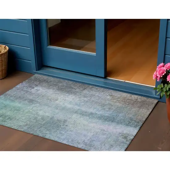 Pale Aqua And Lavender Abstract Washable Indoor Outdoor Area Rug Photo 1