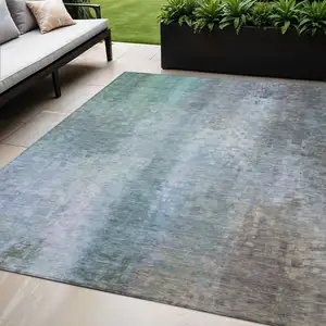 Photo of Pale Aqua And Lavender Abstract Washable Indoor Outdoor Area Rug