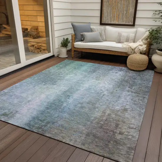 Pale Aqua And Lavender Abstract Washable Indoor Outdoor Area Rug Photo 9