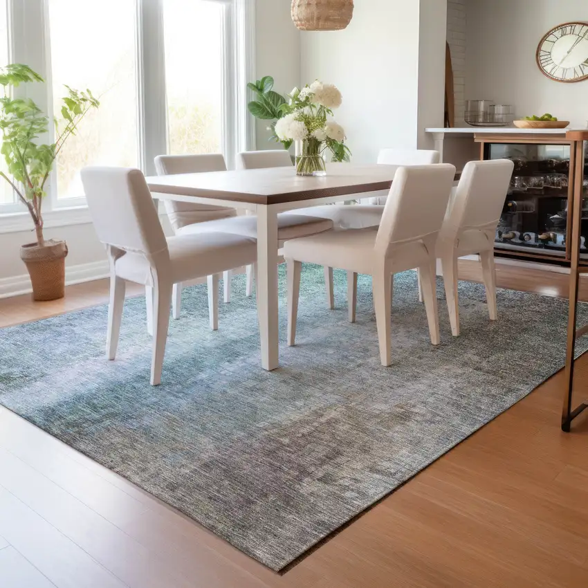 Pale Aqua And Lavender Abstract Washable Indoor Outdoor Area Rug Photo 9