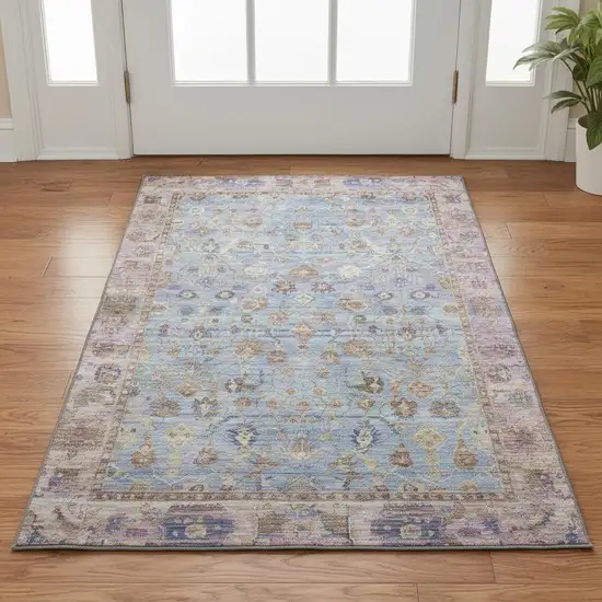 Pale Aqua And Lavender Oriental Washable Area Rug With UV Protection Photo 2