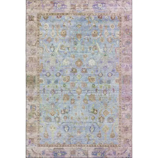 Pale Aqua And Lavender Oriental Washable Area Rug With UV Protection Photo 1
