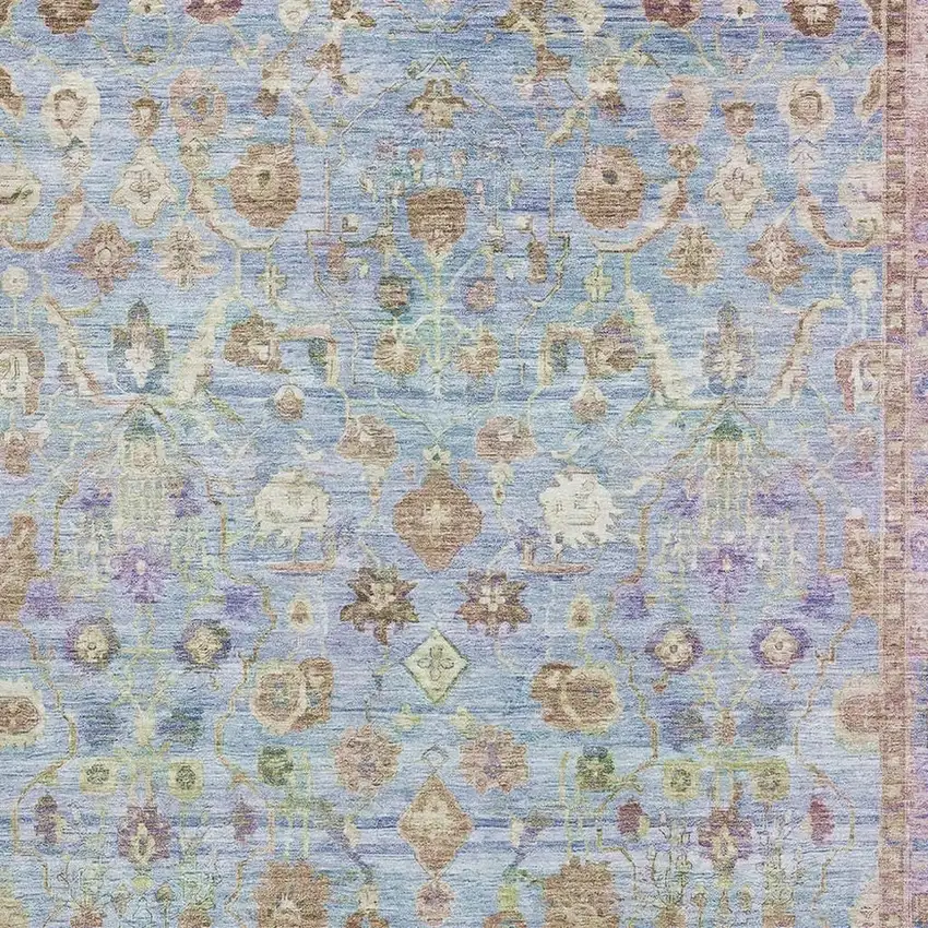 Pale Aqua And Lavender Oriental Washable Area Rug With UV Protection Photo 2
