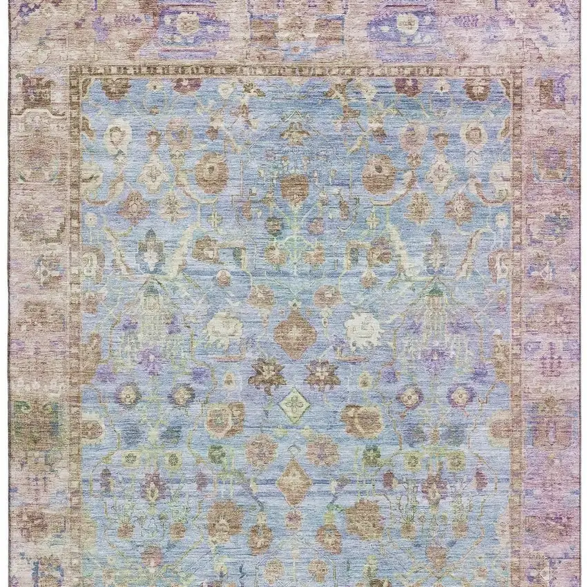 Pale Aqua And Lavender Oriental Washable Area Rug With UV Protection Photo 2