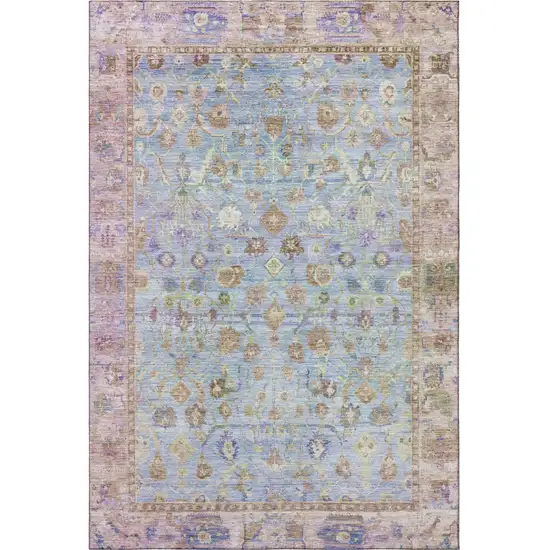 Pale Aqua And Lavender Oriental Washable Area Rug With UV Protection Photo 3