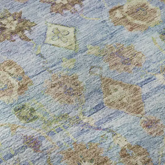 Pale Aqua And Lavender Oriental Washable Area Rug With UV Protection Photo 9