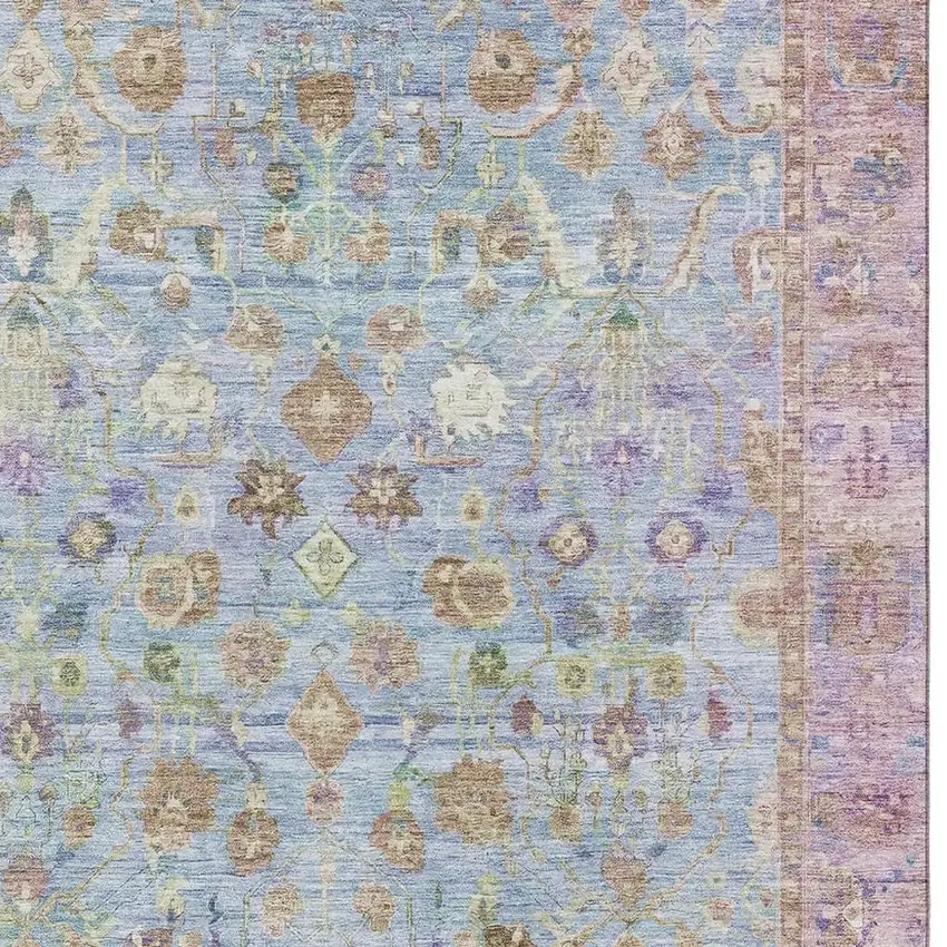 Pale Aqua And Lavender Oriental Washable Area Rug With UV Protection Photo 2