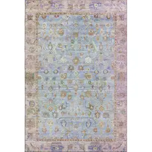 Photo of Pale Aqua And Lavender Oriental Washable Area Rug With UV Protection