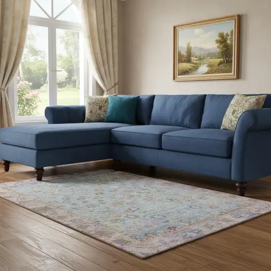 Pale Aqua And Lavender Oriental Washable Area Rug With UV Protection Photo 2