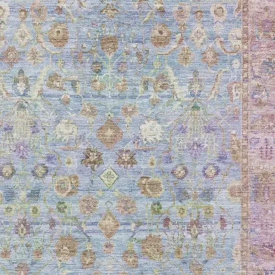 Pale Aqua And Lavender Oriental Washable Area Rug With UV Protection Photo 2