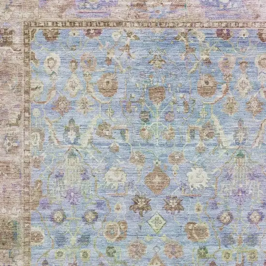 Pale Aqua And Lavender Oriental Washable Area Rug With UV Protection Photo 2